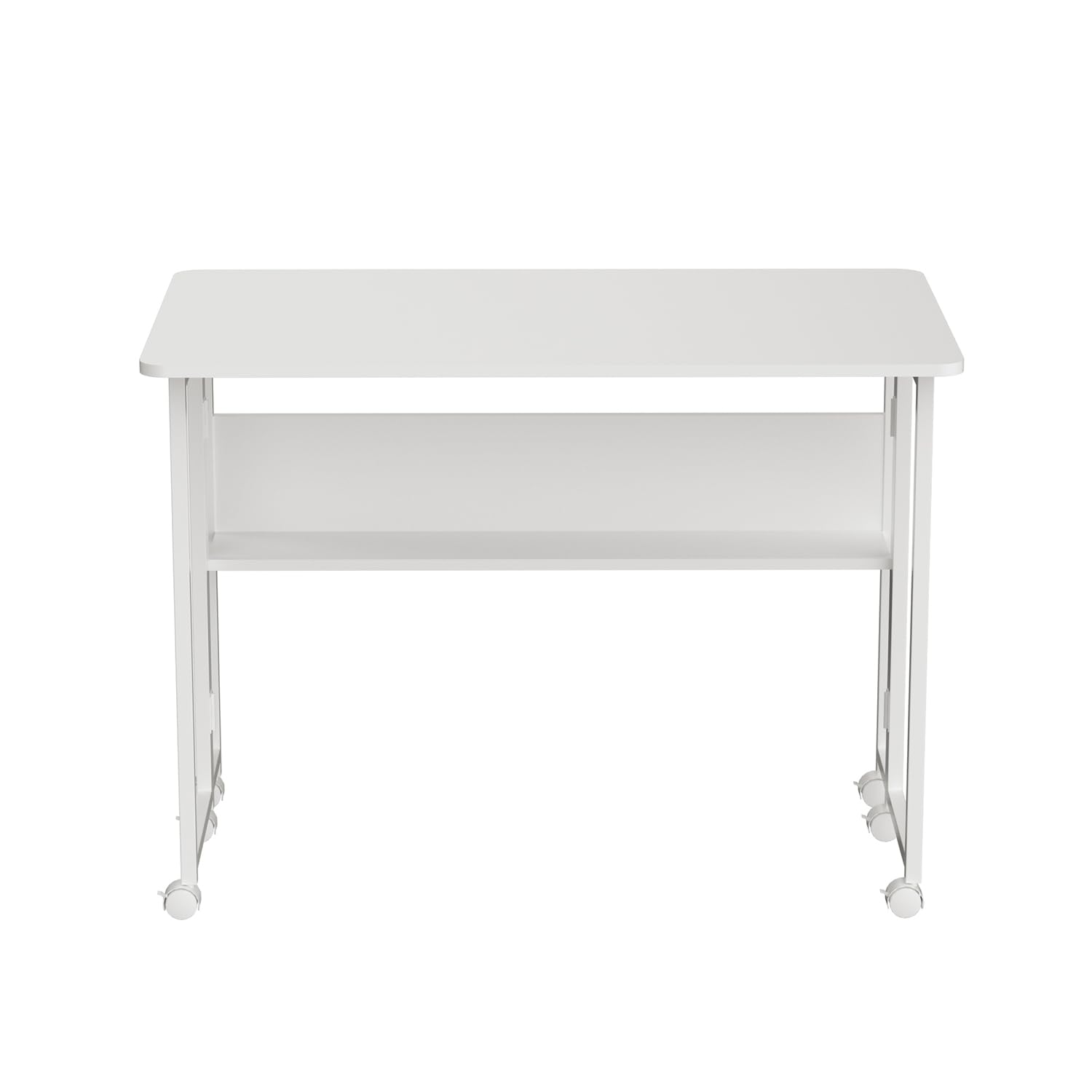 Maclean MC-126 W składane przenośne biurko, białe, 100 x 58 cm, z regałem, stalowy stelaż, obciążenie 50 kg, stolik pod komputer, stół roboczy, stół biurowy, stół na kółkach