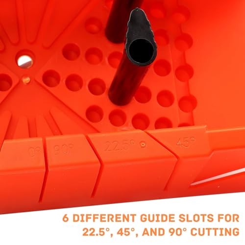 Gehrungslade, Verdickter Kunststoffboden, Robust und Verschleißfest, mit 90°/45°/22,5° Sägeführung, Deutlich mit Gradangaben Markiert, geeignet für Holzbearbeitungsfräser CeTsronixoC (Orange)