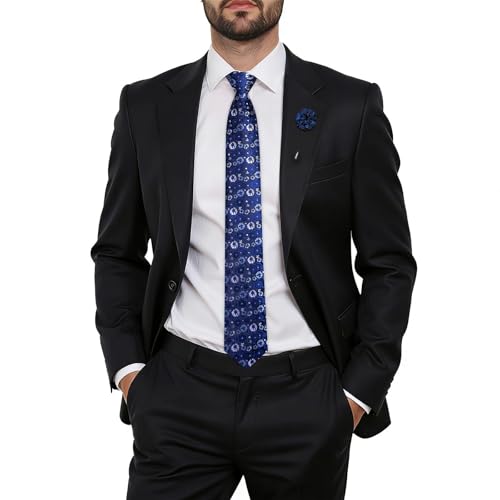 Image of Hi-Tie Zipper Ties for Men Pre-tied Tie Set Lapel Pin Pocket Square and Cufflinks Formal Business Wedding Adjustable Necktie