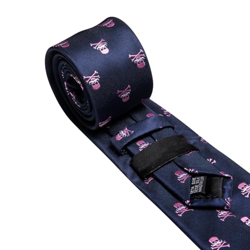 Image of Barry.Wang Man Tie Sets Skull Ties Animal Extra Long Necktie Silk Woven Handkerchief Cufflinks Festival Party Gift