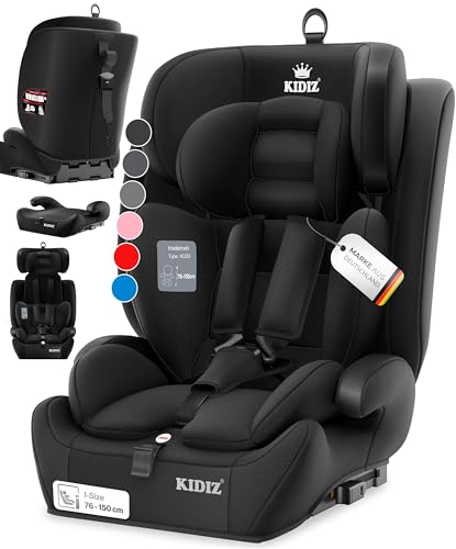 KIDIZ® Autokindersitz Kinderautositz mit Isofix Gruppe 1+2+3 9-36 kg 5-Punkt-Sicherheitsgurt, Autositz, Kindersitz, Einstellbare Kopfstütze | Mitwachsende Sitzerhöhung 1-12 Jahre, Stabil und Sicher