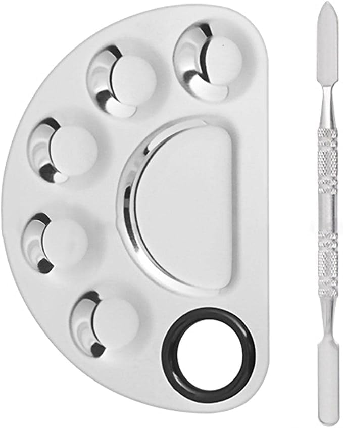 Mixing Makeup Palette with Spatula Tool, 5-Well Stainless Steel Cosmetic Palette, Nail Art Eye Shadow Lipsticks Mixing Makeup Tools-image-8