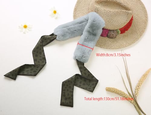 Allegra K Womens Cold Weather Leopard Ribbons Faux Fur Collar Scarf Plush Neck Scarves Winter Warmer3