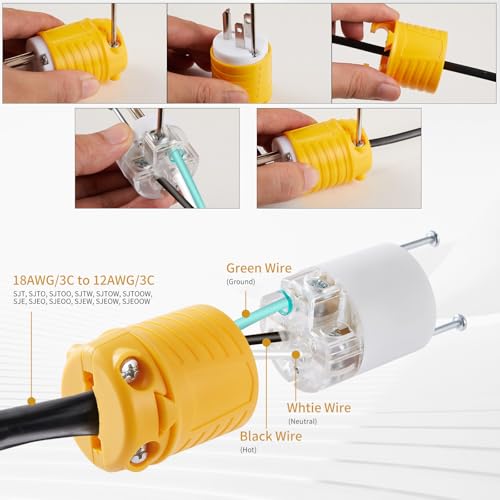 Suplevel Extension Cord Ends Female Plug Replacement 10 Pcs, 15 Amp 125 Volt NEMA 5-15R 3 Prong Heavy Duty Replacement Connector, Industrial Grade 3-Prong Straight Blade Grounding Type, ETL Listed