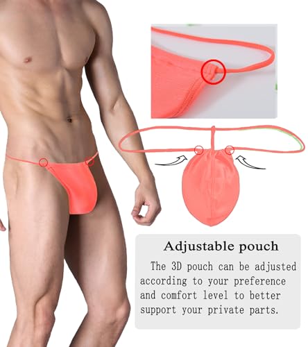 JINSHI Men G-String Thong Underwear Sexy Glossy Silk Adjustable Bulge Pouch Thongs for Men Low Rise Briefs M L XL XXL 3XL3