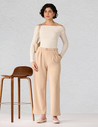 Image of Amazon Brand - Symbol Women Wide Leg Pleated Knit Crape Casual Trouser (Available in Plus Sizes)