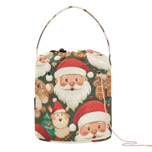 Image of Tatenale Crochet Bag Yarn Bag Knitting Project Bag with Pockets and Handle Portable Yarn Storage Organizer Tangle Free 8.3x11 InchGreen Christmas Santa Claus and Cookies16
