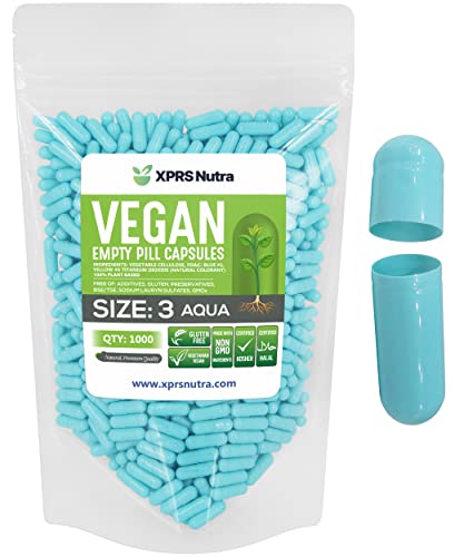 Image of XPRS Nutra Size 3 Empty Capsules - 1000 Count Vegan Capsule - Vegetarian Empty Pill Capsules - DIY Vegetable Capsule Filling- Veggie Pill Caps (Aqua)