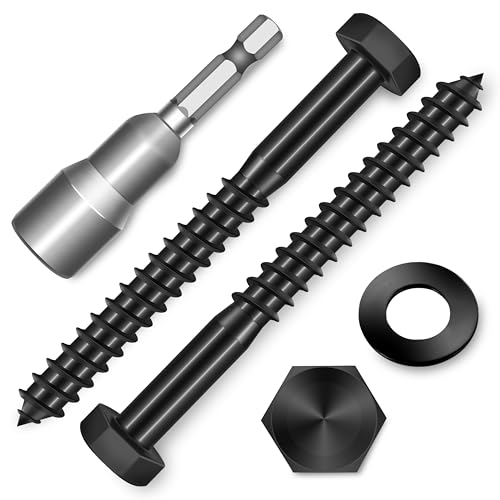 (6-Set) 1/2 x 4 Lag Screws, Stainless Steel Heavy Duty Hex Head Lag Bolts for Wood, Commercial/Industrial Grade 1/4 Bolts, Mounting Screws Bolts Kit, Black Oxided by Marysino