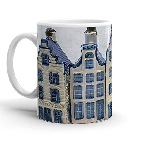 White Mugs Dutch Ceramic Delft Tea Blue Cups House Birthday Travel Coffee Mug 11 Oz Or 15 Oz Gifts For Family Friend Co-worker Holidays Christmas