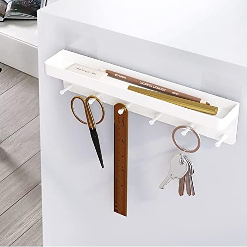AOSEE Key Holder Wall Mount with 6 Hooks, Self Adhesive Mail Key Rack for Wall, Stainless Steel Key Rack with Tray, Free Punching Keys Holder for Wall Decorative for Entryway,Hallway,Office (White)