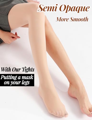 Image of 2 Pairs Slight Compression Shimmer Tights for Women, Semi Opaque High Waist Black Tights for Women, Black, Nude