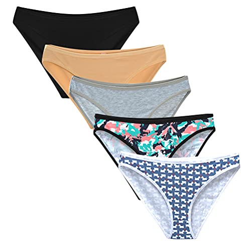 Nightaste Damen-Bikini-Unterwäsche, französischer Schnitt, 5 Stück, sortiert, mit farbigen Streifen - - Medium Cover