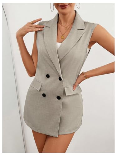 MakeMeChic Women's Lapel Button Front Sleeveless Work Office Dressy Blazer Jacket4