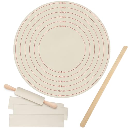 Jingmore 5 Pcs Christmas Traditional Norwegian Lefse Making Kit 20 Inch Pastry Cloth and 3 Pcs 11 x 2.5 Inch Rolling Pin Cover 24 Wood Turning Stick for Baking(Not Included Board)