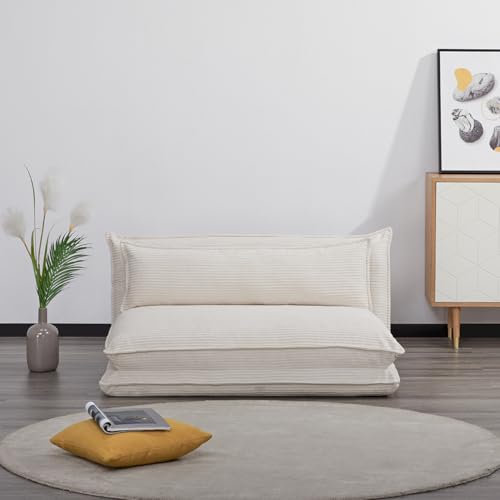 EVERGREENWEB Divano Letto Futon - Tatami allungabile - Poltrona Letto - Divano 2 posti da Pavimento con Schienale Regolabile + Cuscino Sfoderabile - Materasso Piazza e Mezza Bianco | KUMO