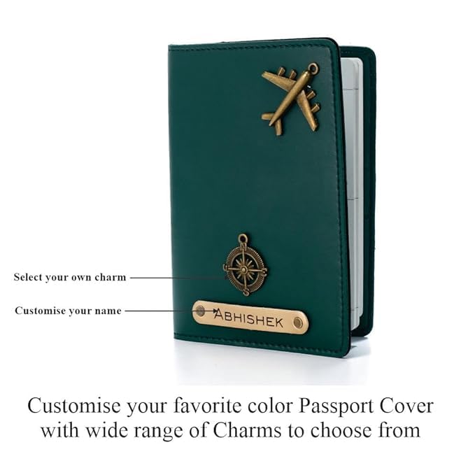 Image of Personalized Passport Cover with Name & Charm, Tan Travel Passport Holder for Men & Women, Premium Leatherette Case for Documents & Cards (Olive Green)