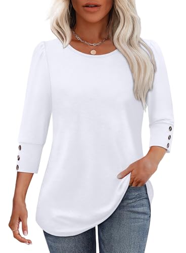OFEEFAN Womens Tops 3/4 Sleeve with Buttons Dressy Casual Blouses Summer Outfits Beach Vacation Plus Size Spring Clothes2
