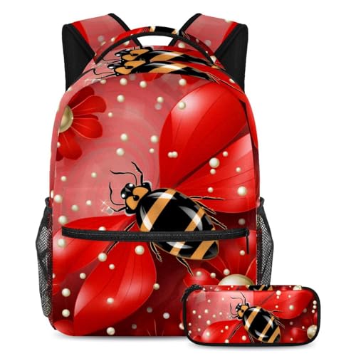 Cartable enfant insecte floral rouge fini le désordre avec ce pack 17"