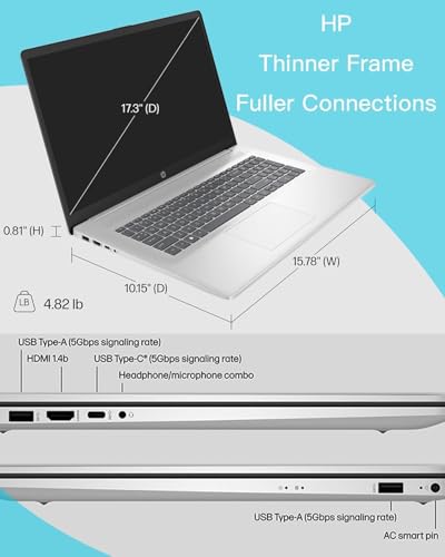 Image of HP 17.3 inch Touchscreen Laptop for Home Office, AMD Ryzen 5 7530U (6-Core), 32GB RAM, 1TB SSD, Wi-Fi 6, Windows 11 Pro, Numeric Keypad, HDMI, Fast Charge, AI Copilot, w /AI Voice Recorder