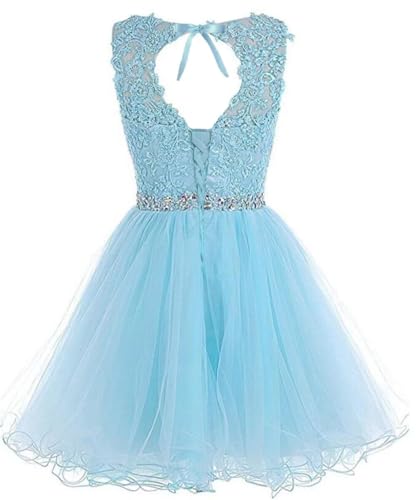 Dydsz Women's Appliques Beaded Homecoming Dresses for Teens Short Prom Dress Tulle Party Cocktail Gown2