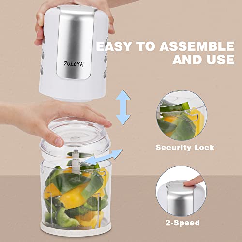 Puloya Small Food Processor 400-Watt For Vegetables, Meat, Fruits And Nuts, 2 Speed Electric Food Chopper With 4 Stainless Steel Blades, 2 Cup, White #TOP2