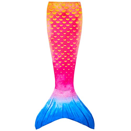 Play Tailor Mermaid Tail Swimmable Costume Swimsuit for Girls Swimming (No Monofin), Blue Pink Yellow, 8 Years