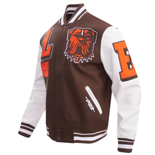Pro Standard Mens NFL Cleveland Browns Mash Up Varsity Jacket Brown/White 2XL - Image 2