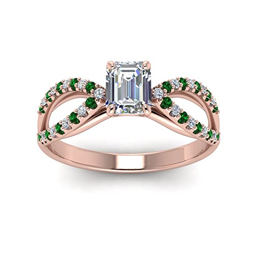Image of 55Carat Choose Your Gemstone Reverse Pave Split Shank Diamond CZ Ring Rose Gold Plated Emerald Shape Split Shank Engagement Ring Minimal Modern Design Birthday Gift Wedding Gift US Size 4 to 12