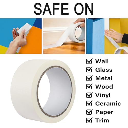 Image of White Painters Tape - 2 Inch Wide Masking Tape - Multi-Surface, Smart Adhesion, Indoor & Outdoor - Paint Tape for Artist, DIY, Labeling, Car, General Purpose - 90FT Total
