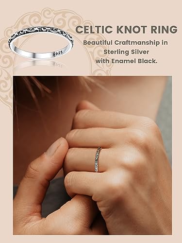 Bestyle Dainty Silver Celtic Knot/Evil Eye Ring - 2mm Slim Band Ring/ 3.5mm Spinning Rolling Ring, Thin Vintage Finger Thumb Ring for Women Girls, Gift Packaged2