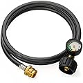 CALPOSE 6 Feet Propane Adapter Hose with Gauge, 1lb to 20lb Adapter Converts 1lb Appliances to 5-40lb Tanks, Gas Hose for Weber Q, Coleman Grill, Buddy Heaters and More