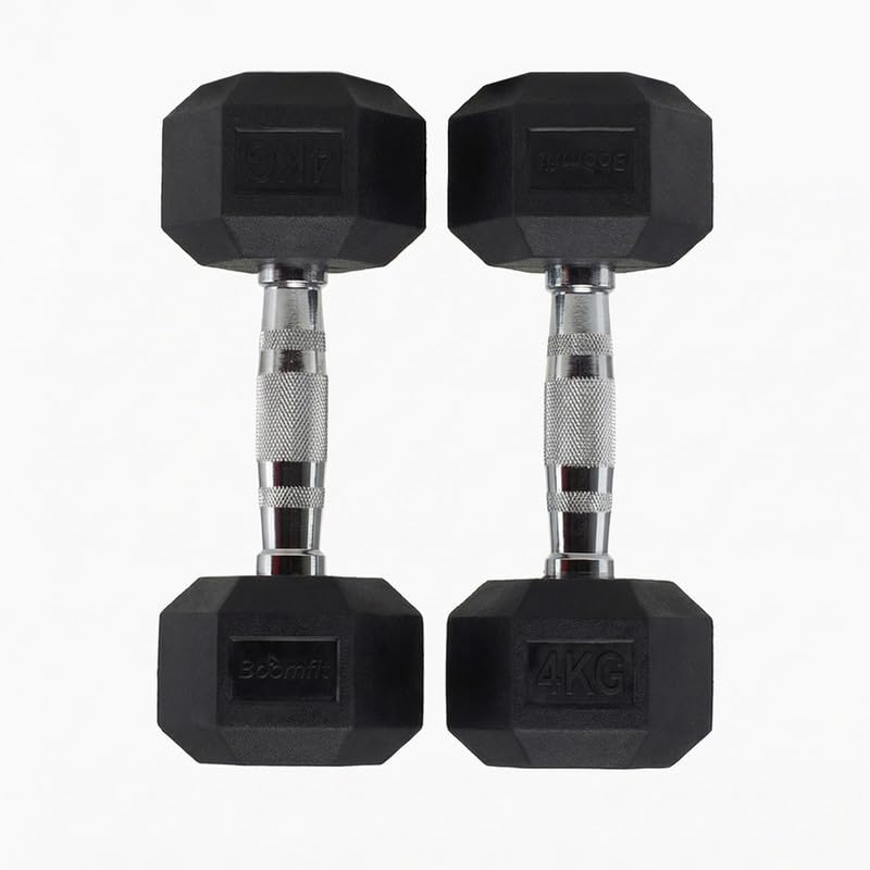 BOOMFIT Paire d'Haltères Hexagonales 3kg | Poids Musculation en Caoutchouc Anti-Roulis | Haltères Fitness Maison et Pilates | Poignée Ergonomique pour...