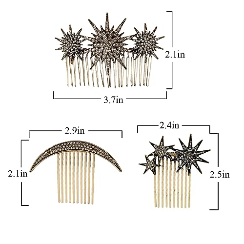 Moesuyum 3Pcs Alloy Vintage Hair Side Combs For Women, Moon Star Retro Rhinestone Metal Hair Clips With Teeth Grip, Clasp Barrettes Pins For Bride Wedding thumb #1