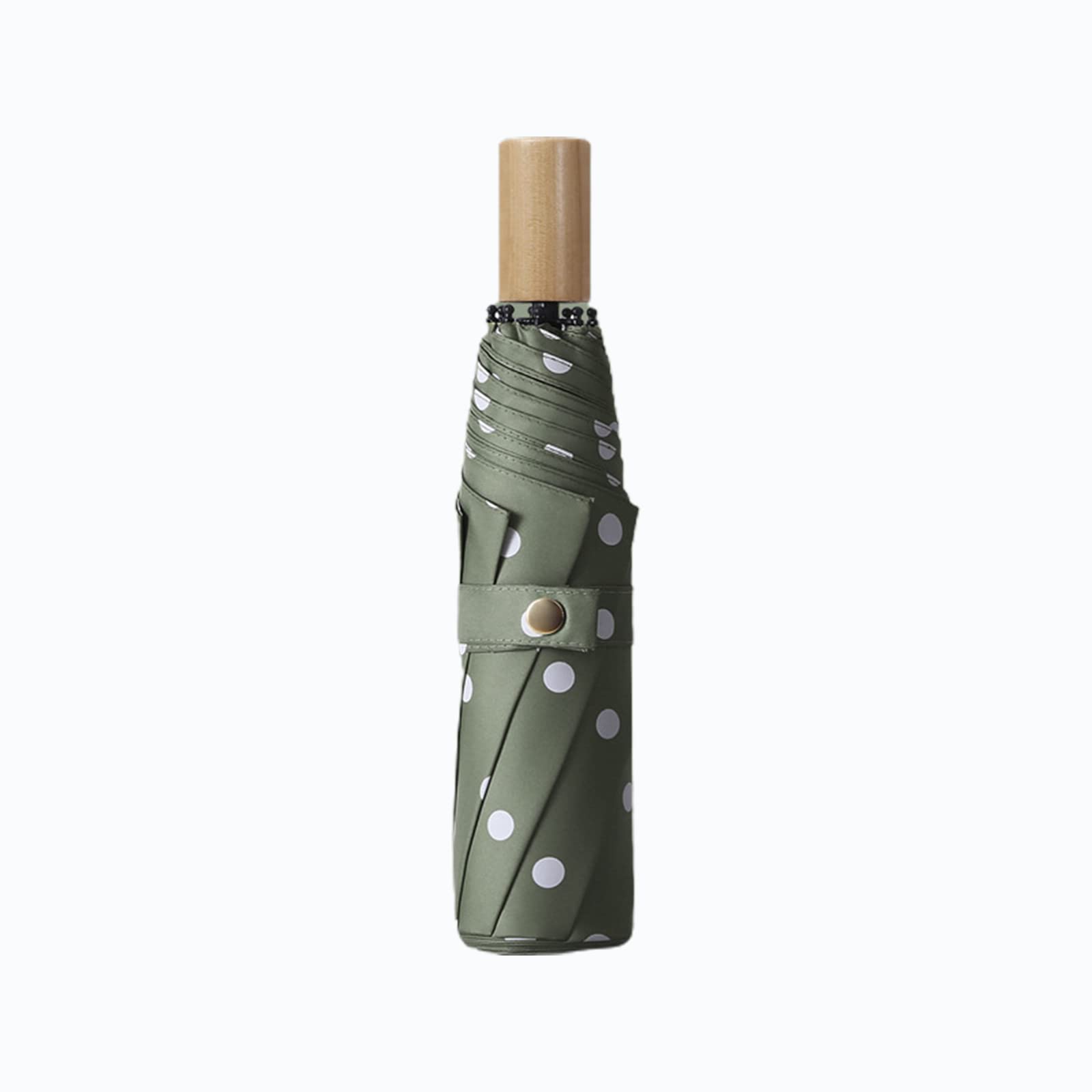 LXZSMH Folding Umbrellas, Windproof Travel Umbrella, Polka Dot Solid Wood Handle Compact Folding Umbrella, 8 Ribs UPF 50+ UV Protection, Men Women(Dark green)