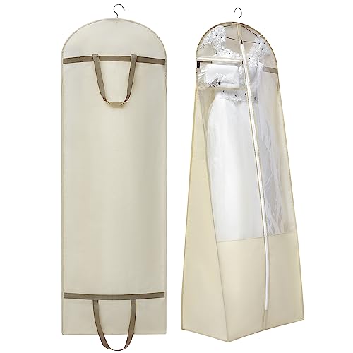 ANZORG 70" Bridal Wedding Dress Bag for Long Gowns Travel Garment Bag for Prom Evening Dress Petticoat With 15.7" Gusset (BEIGE)
