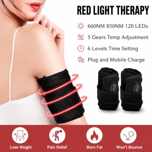 2 Pcs Red Light Therapy Arm Belt con luz infrarroja 660nm y 850nm, temporizador y ajuste de brillo para alivio del dolor en brazos, rodillas y hombros miniatura 2