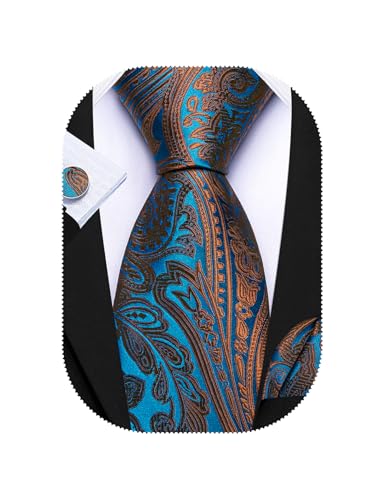 Image of Barry.Wang Men Ties Paisley Woven Silk Necktie Set with Pocket Suqare Cufflinks Formal