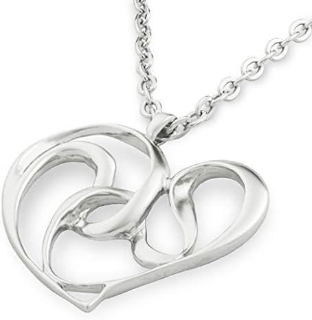 KA-TAL' Silver-Tone Heart Pendant Necklace Rhodium Plated with 24" Long Chain +2" Extender Beautifully Gift Boxed