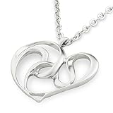 KA-TAL' Silver-Tone Heart Pendant Necklace Rhodium Plated with 24" Long Chain +2" Extender Beautiful