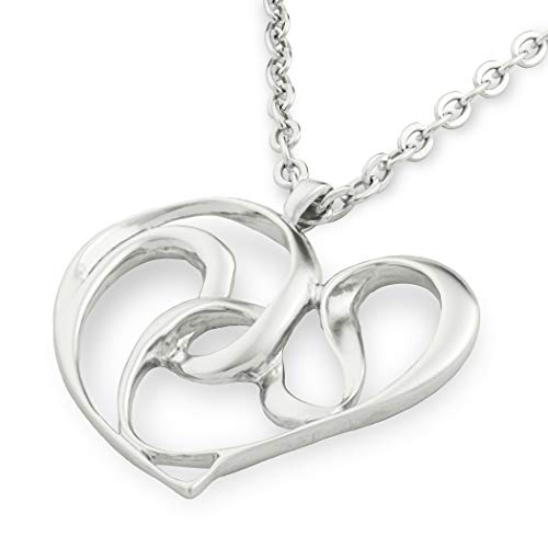 Ka-Tal' Silver-Tone Heart Pendant Necklace Rhodium Plated With 24" Long Chain +2" Extender Beautifully Gift Boxed #TOP1