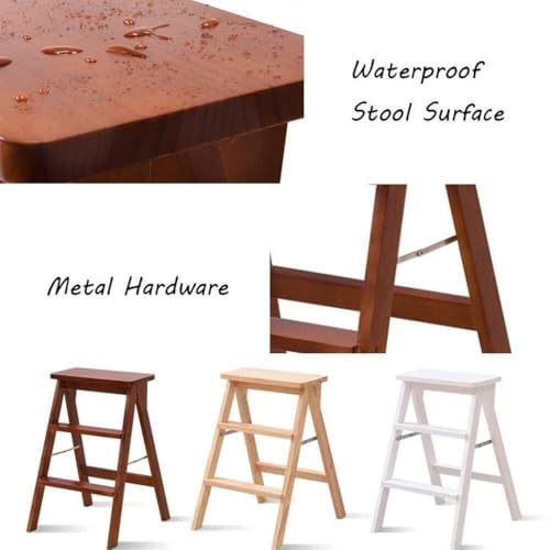 Taburete plegable de madera maciza con escalera para el hogar 7