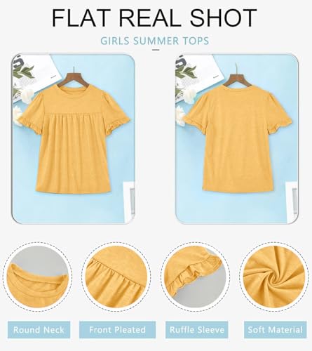 Image of Ebifin Girls Short Sleeve Tops Kids Peplum Babydoll T Shirts Tees 4-15Y | Girls T-Shirts, Crew neck Short Sleeve Shirts, Casual Tunic Tops, Cute Blouses, Summer Tees, Ruffle Hem, Loose fit