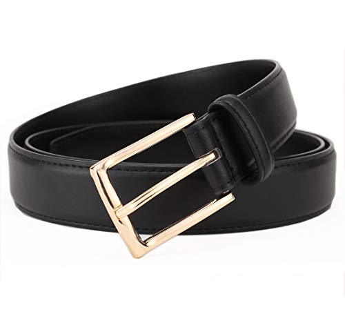 Women Dress Belt Black Leather Belts for Jeans Golden buckle2