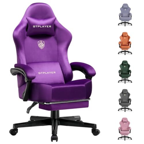 Image of GTPLAYER Gaming Chair Fabric with Pocket Spring Cushion, High Back Ergonomic Computer Chair with Footrest for Adults Lumbar Support Swivel Game Chair for Office Gaming 350LBS, Dark Purple