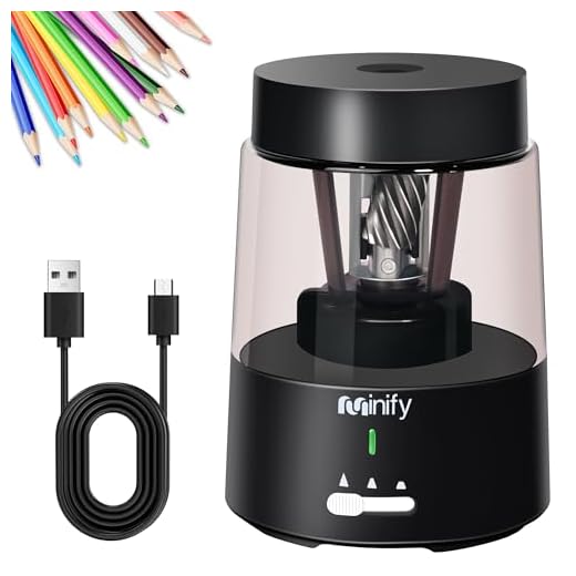 Minify Pencil Sharpener Electric Pencil Sharpener Heavy Duty Blade Rechargeable Battery Powered Pencil Sharpeners for 6-8mm Colored Pencils Auto Stop Fast Sharpen in 3s (Black)