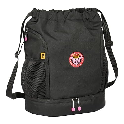 KINGS LEAGUE PORCINOS - Mochila Saco, Mochila, Ideal para Niños de Diferentes Edades, Cómoda y Versátil, Calidad y Resistencia, 34x15x43 cm, Color Negro