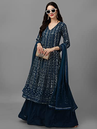 TRENDMALLS Women's Georgette Anarkali Front Slit Indian Pakistani Kurta Lehenga Suit Set3