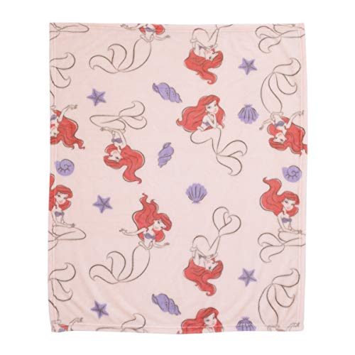 Image of Disney The Little Mermaid Super Soft Ariel Starfish Seashell French Fiber Baby Blanket, Pink, Purple, Red (4143501P)
