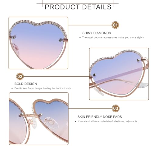 ANDWOOD Trendy Heart Shaped Sunglasses Womens Rhinestone Love Eye Sun glasses Metal Lovely Fashion Diamond Sunnies3
